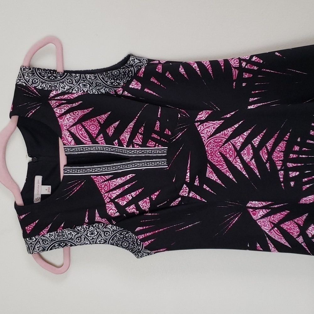 Established 1962 pink black palm leaf sleeveless dress, women's size 6 - Picture 2 of 6